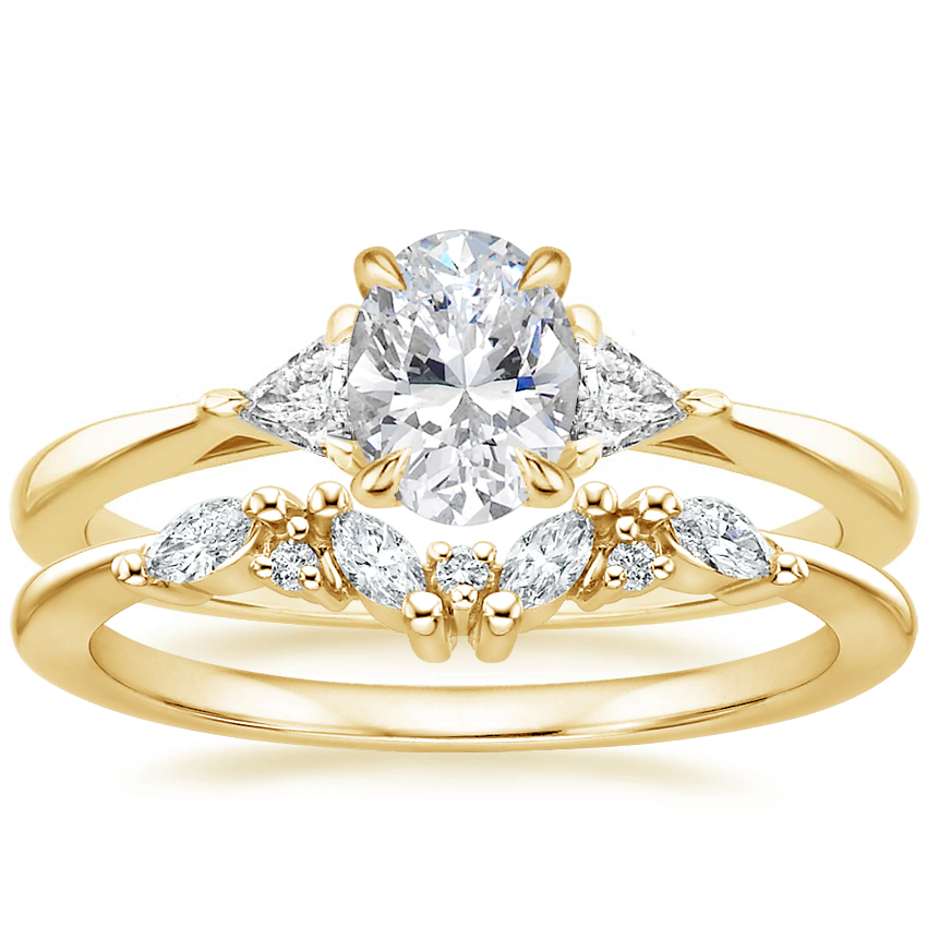 18K Yellow Gold Trillion Three Stone Diamond Ring with Yvette Diamond Ring