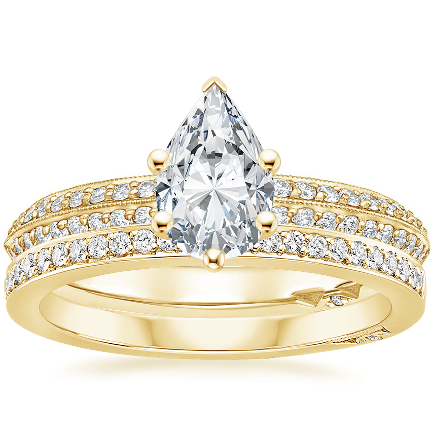 18K Yellow Gold Tacori Sculpted Crescent Knife Edge Diamond Ring with Tacori Dantela Diamond Ring (1/8 ct. tw.)