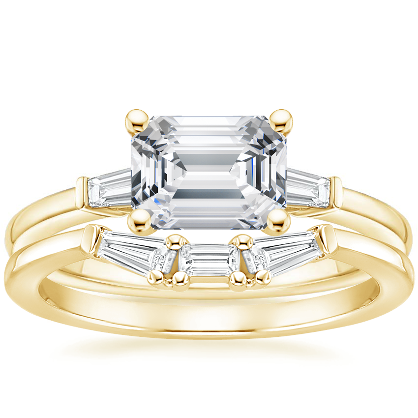 18K Yellow Gold East West Tapered Baguette Diamond Ring with Tapered Baguette Diamond Ring