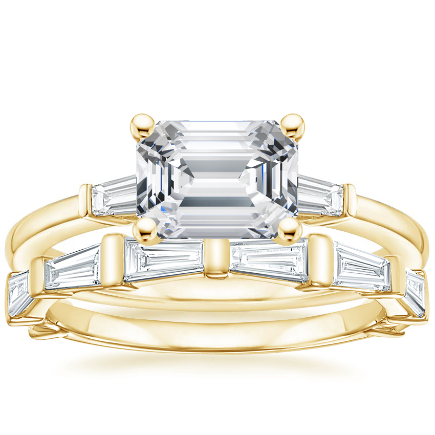 18K Yellow Gold East West Tapered Baguette Diamond Ring with Memoir