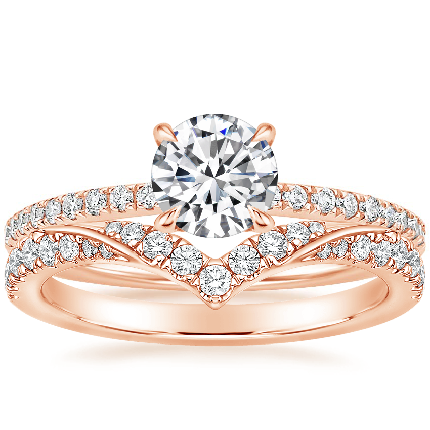14K Rose Gold Heritage Pavé Diamond Ring with Chiara Diamond Ring (1/4 ct. tw.)