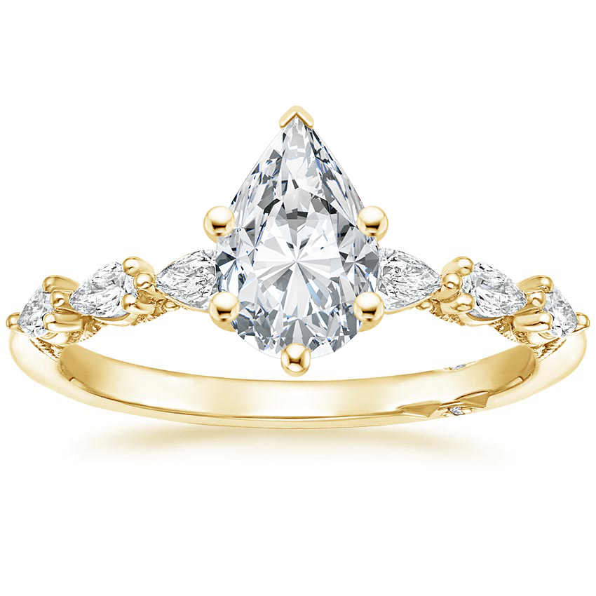 18K Yellow Gold Tacori Sculpted Crescent Pear Diamond Ring, large top view