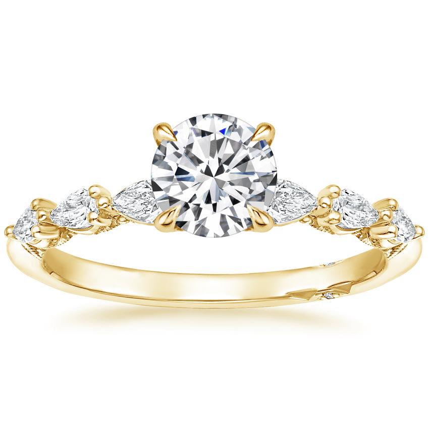 18K Yellow Gold Tacori Sculpted Crescent Pear Diamond Ring, large top view