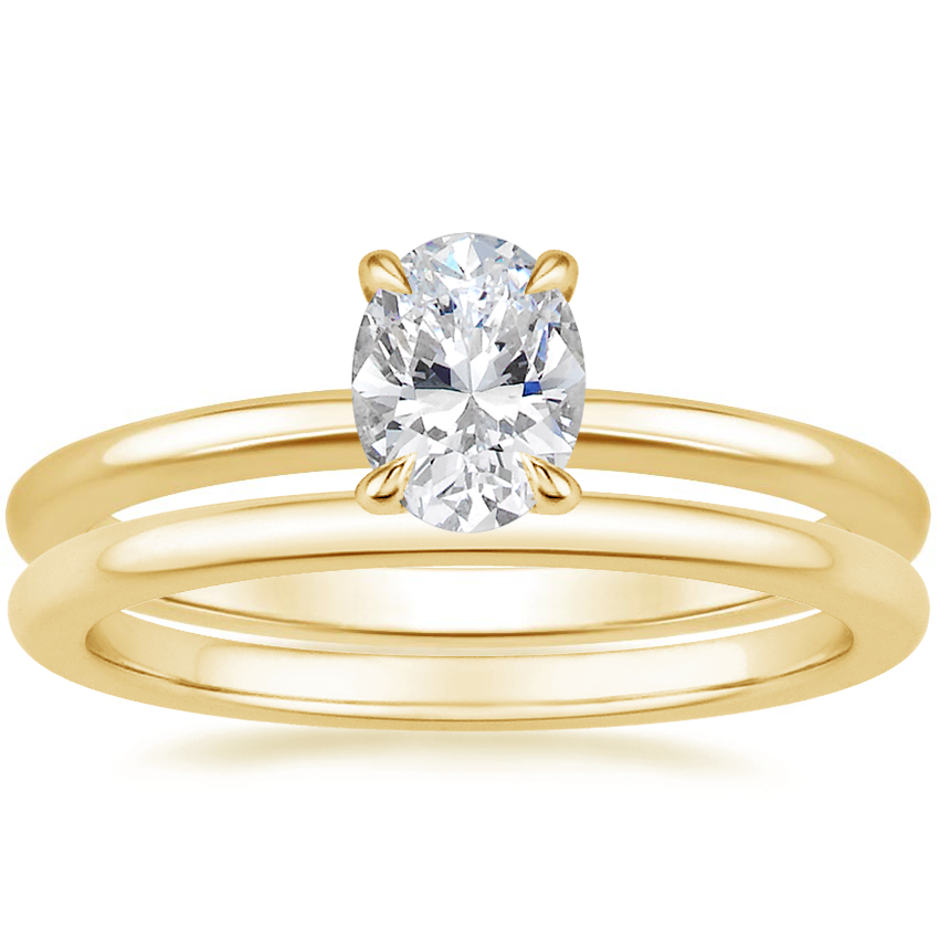 18K Yellow Gold Secret Halo Diamond Ring with Petite Comfort Fit Wedding Ring