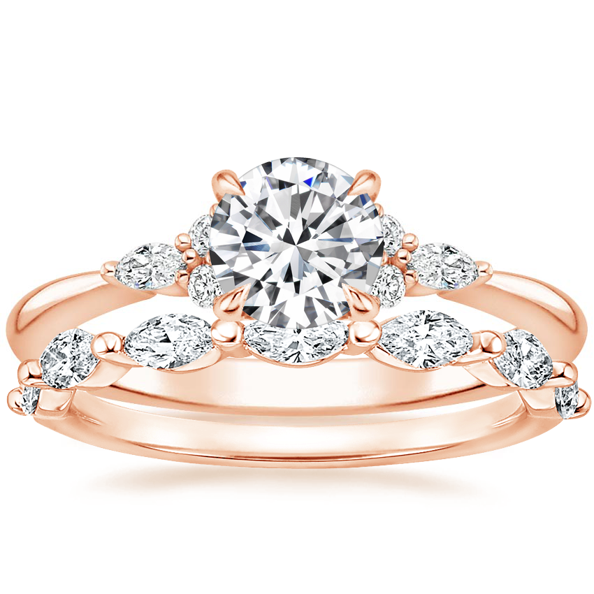 14K Rose Gold Nadia Diamond Ring with Joelle Diamond Ring
