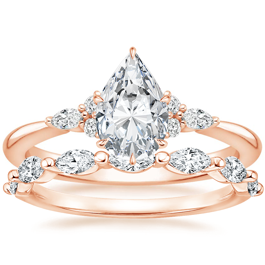 14K Rose Gold Nadia Diamond Ring with Joelle Diamond Ring