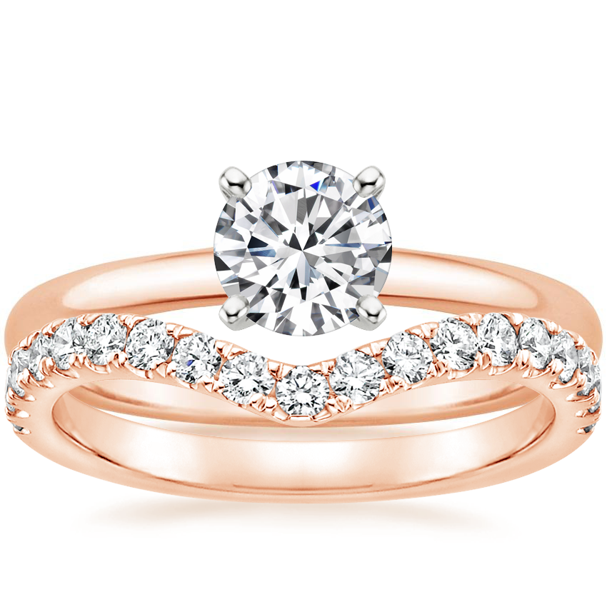 14K Rose Gold 2mm Comfort Fit Ring with Luxe Flair Diamond Ring (1/3 ct. tw.)