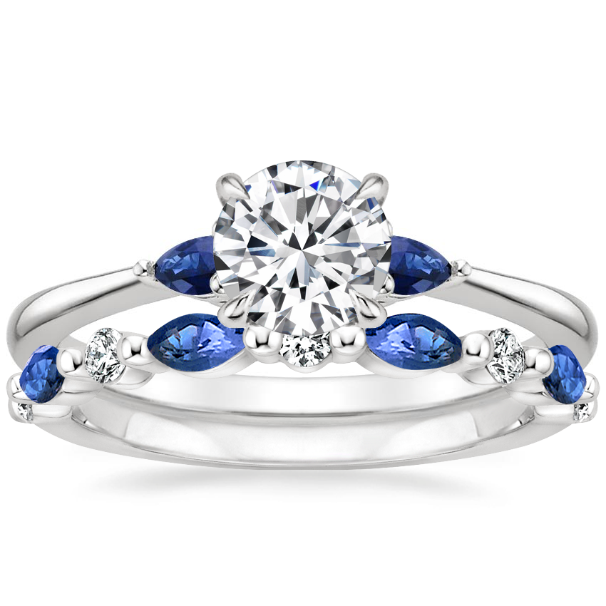 18K White Gold Aria Ring with Sapphire Accents with Versailles Sapphire and Diamond Ring (1/8 ct. tw.)