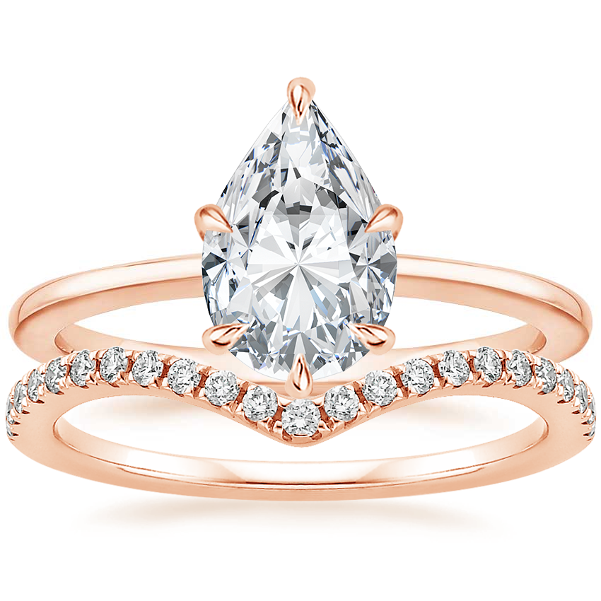 14K Rose Gold Petite Esme Solitaire Ring with Flair Diamond Ring (1/6 ct. tw.)