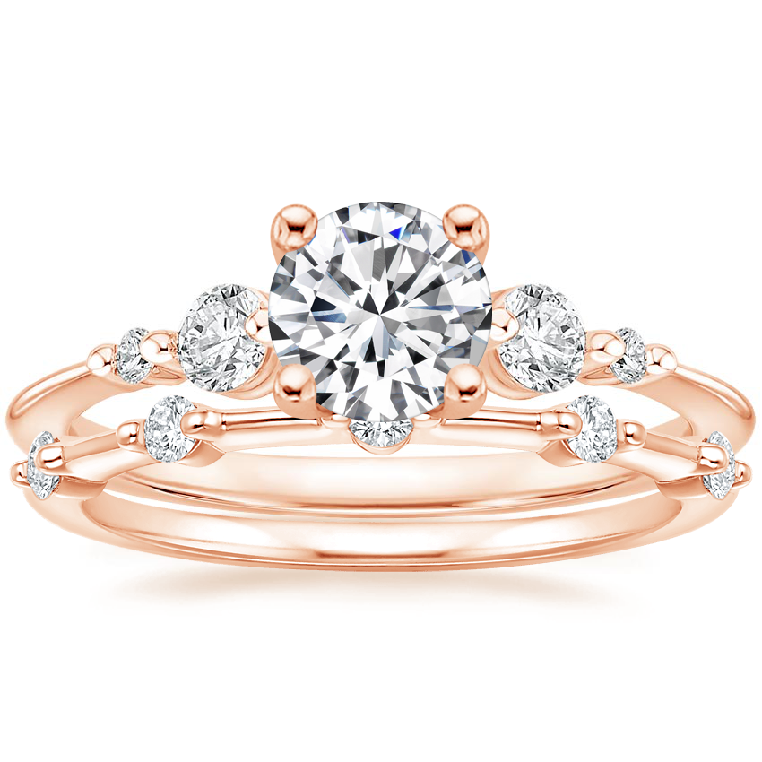 14K Rose Gold Cascade Diamond Ring with Aimee Diamond Ring