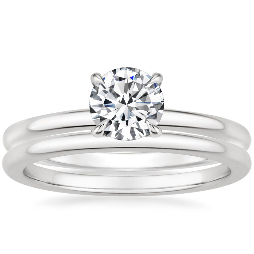 18K White Gold Salma Diamond Ring with Petite Comfort Fit Wedding Ring