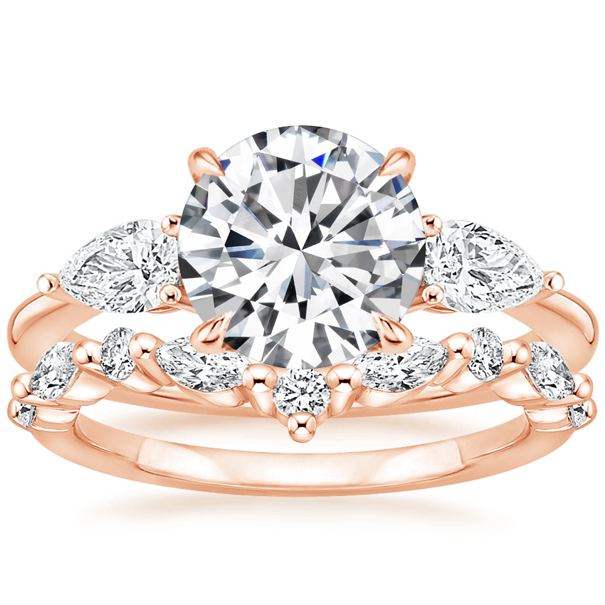 14K Rose Gold Opera Diamond Ring with Curved Versailles Diamond Ring