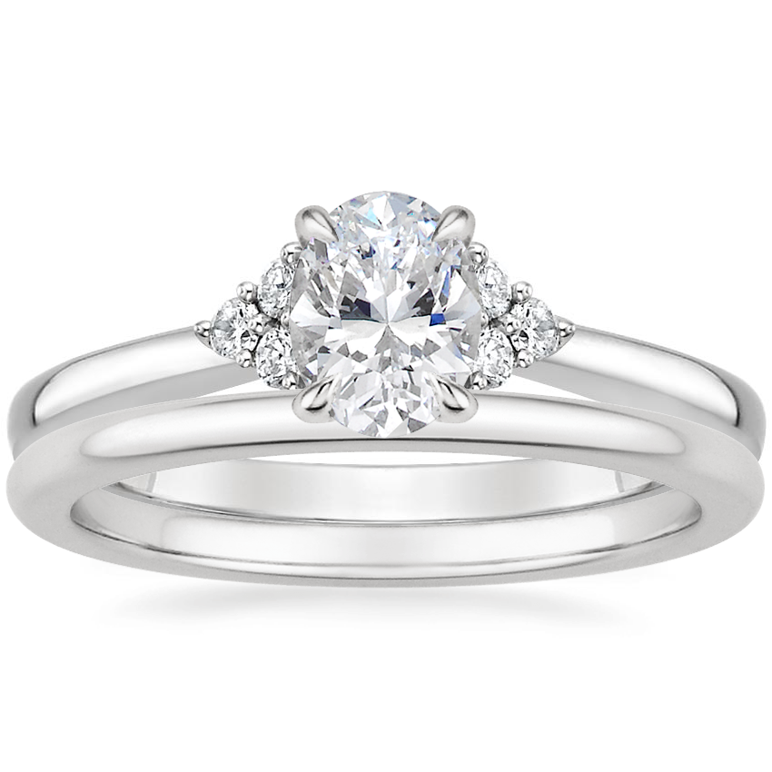 18K White Gold Melody Diamond Ring with Petite Comfort Fit Wedding Ring