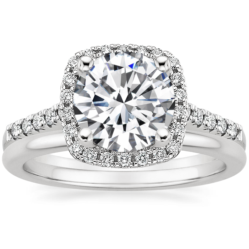 Platinum Odessa Diamond Ring (1/4 ct. tw.) with Petite Comfort Fit Wedding Ring