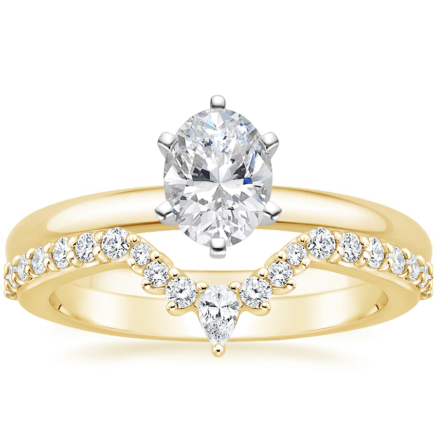 18K Yellow Gold Six-Prong 2mm Comfort Fit Ring with Luxe Lunette Diamond Ring (1/3 ct. tw.)