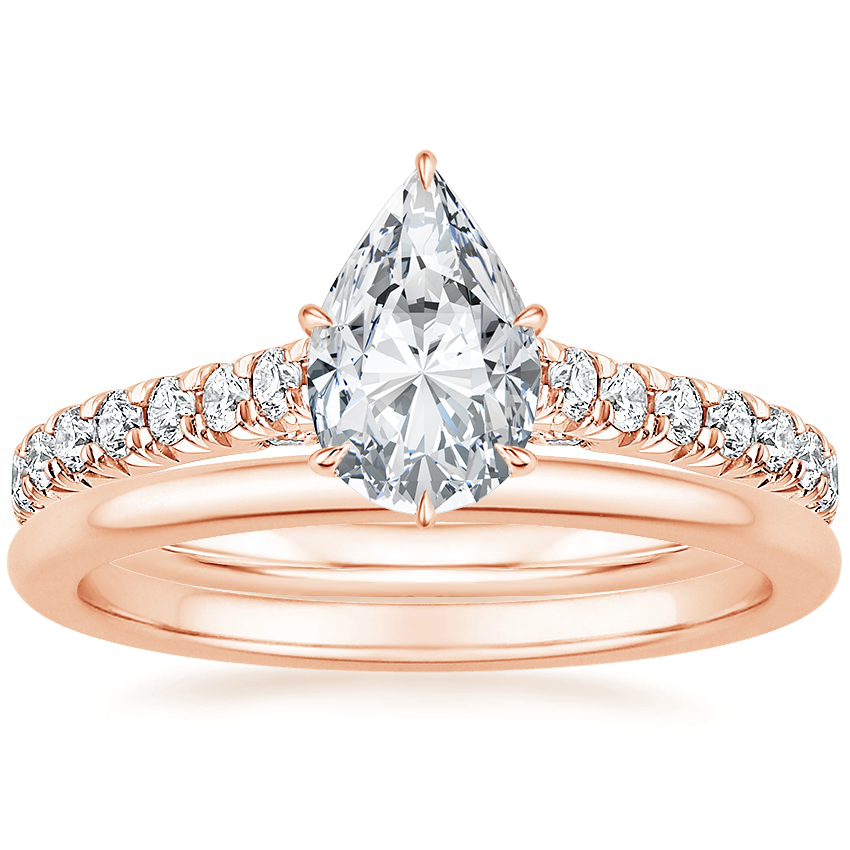 14K Rose Gold Chantal Diamond Ring with Petite Comfort Fit Wedding Ring