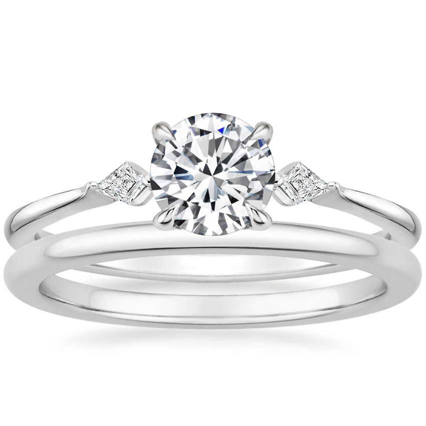 18K White Gold Cometa Diamond Ring with Petite Comfort Fit Wedding Ring