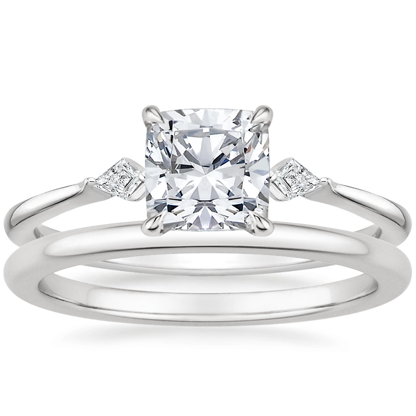 18K White Gold Cometa Diamond Ring with Petite Comfort Fit Wedding Ring