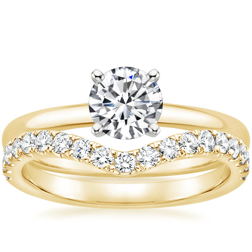 18K Yellow Gold 2mm Comfort Fit Ring with Luxe Flair Diamond Ring (1/3 ct. tw.)
