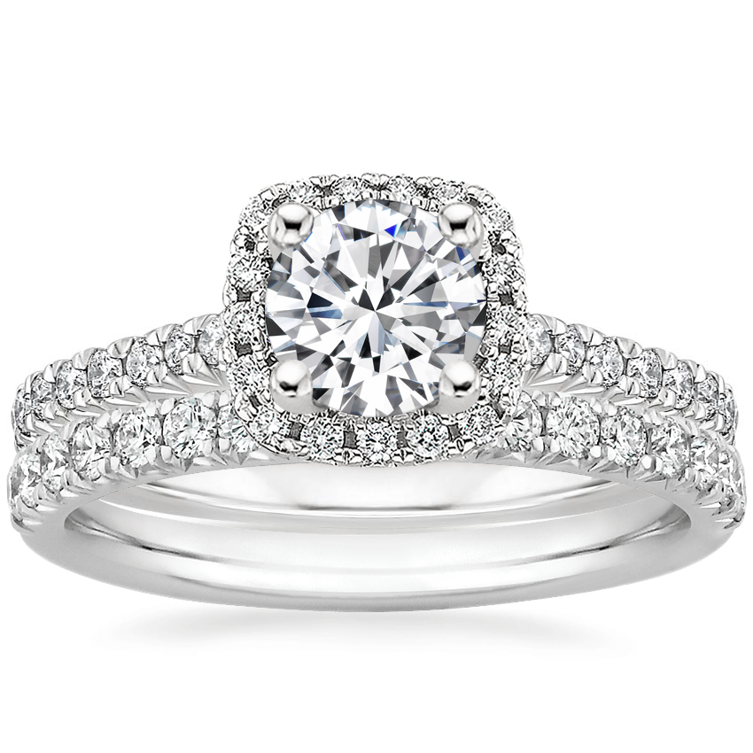 18K White Gold Adorned Odessa Diamond Ring (1/3 ct. tw.) with Amelie Diamond Ring (1/3 ct. tw.)