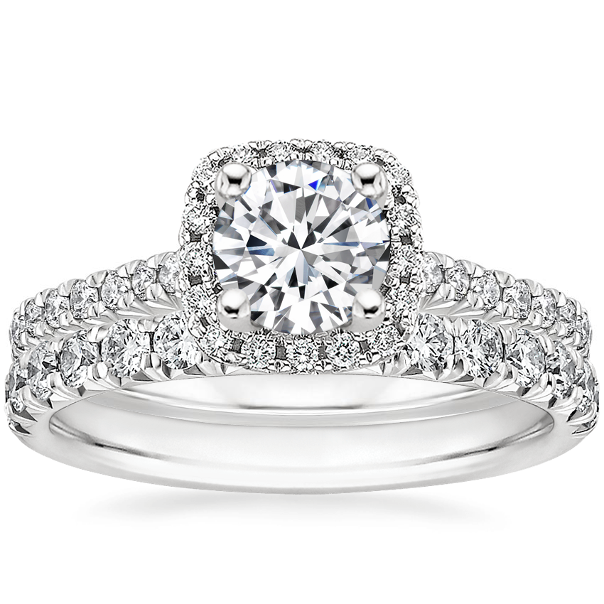 18K White Gold Adorned Odessa Diamond Ring (1/3 ct. tw.) with Sienna Diamond Ring (1/2 ct. tw.)