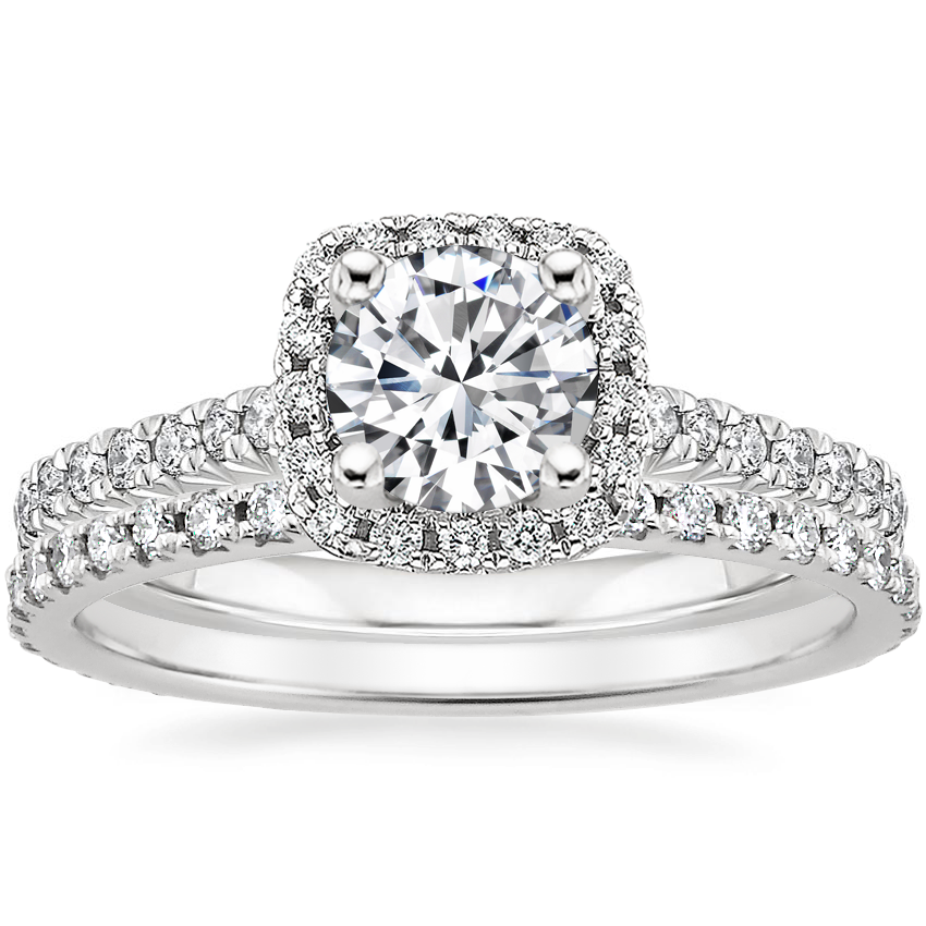18K White Gold Adorned Odessa Diamond Ring (1/3 ct. tw.) with Sonora Eternity Diamond Ring (3/8 ct. tw.)
