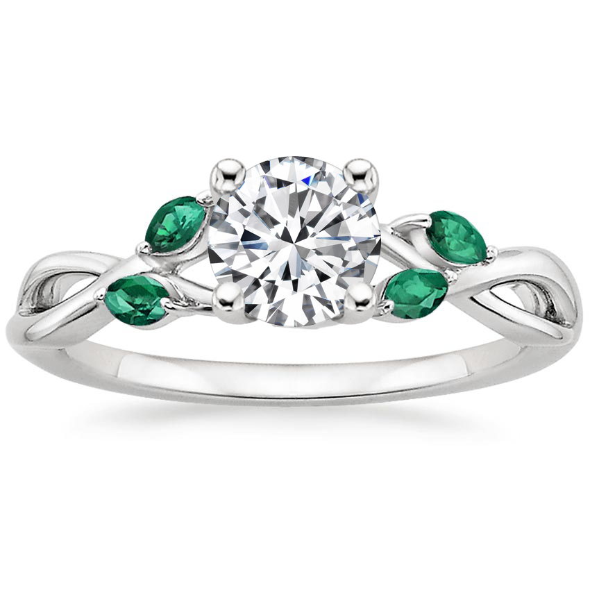 Platinum Willow Ring With Lab Emerald Accents, large top view