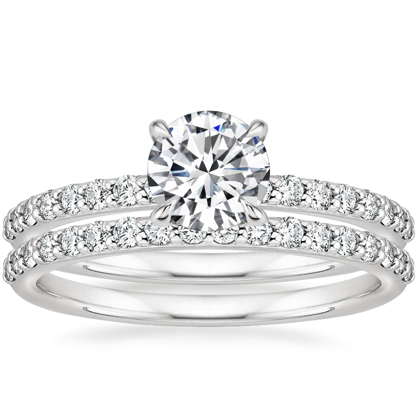 18K White Gold Cecilia Diamond Ring (1/3 ct. tw.) with Petite Shared Prong Diamond Ring (1/4 ct. tw.)