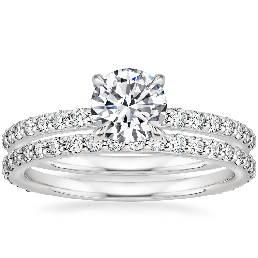 18K White Gold Cecilia Diamond Ring (1/3 ct. tw.) with Luxe Petite Shared Prong Diamond Ring (3/8 ct. tw.)