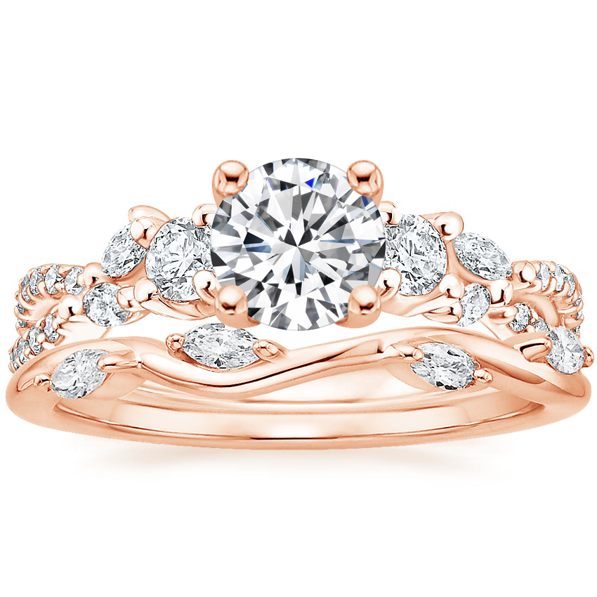 14K Rose Gold Three Stone Luxe Willow Diamond Ring (1/2 ct. tw.) with Winding Willow Diamond Ring