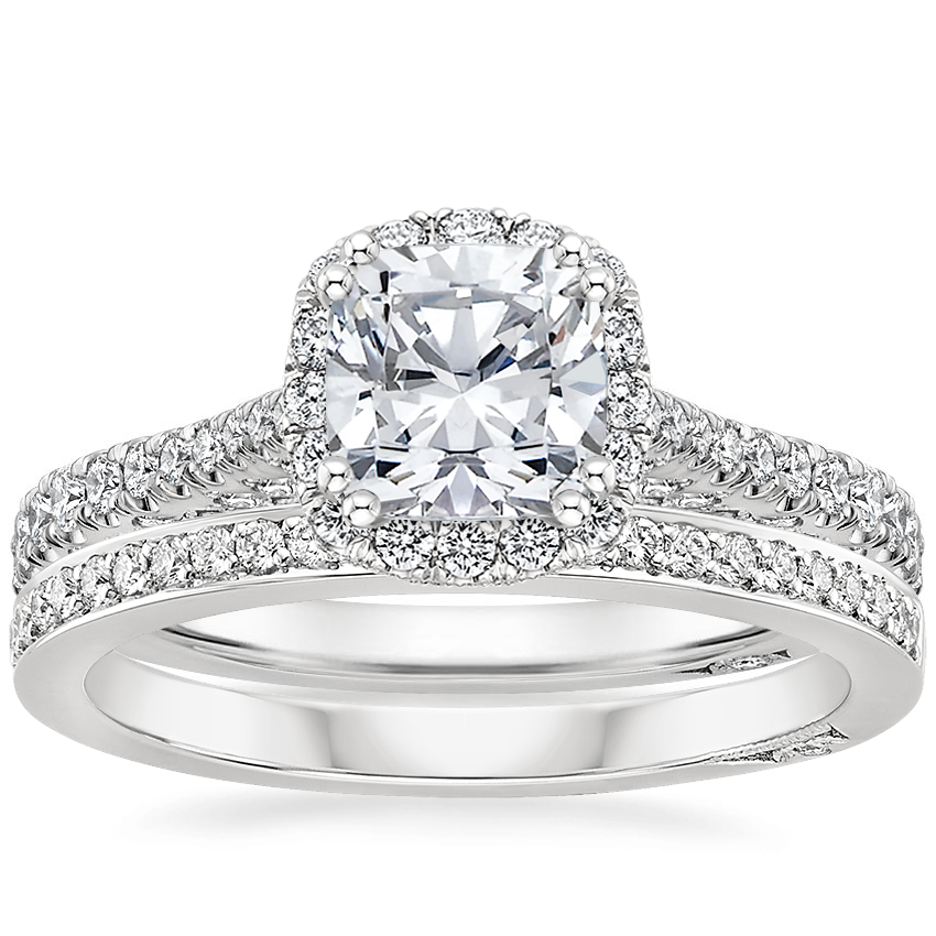 18K White Gold Tacori Petite Crescent Bloom Diamond Ring with Tacori Dantela Diamond Ring (1/8 ct. tw.)