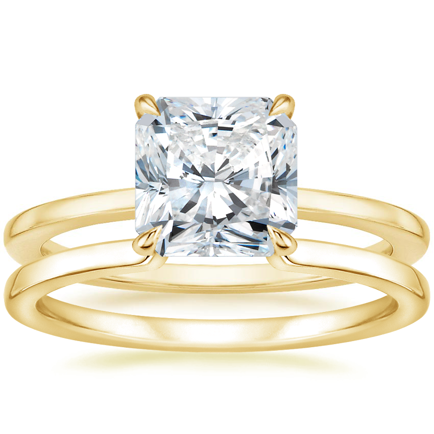 18K Yellow Gold Lumiere Diamond Ring with Liv Wedding Ring