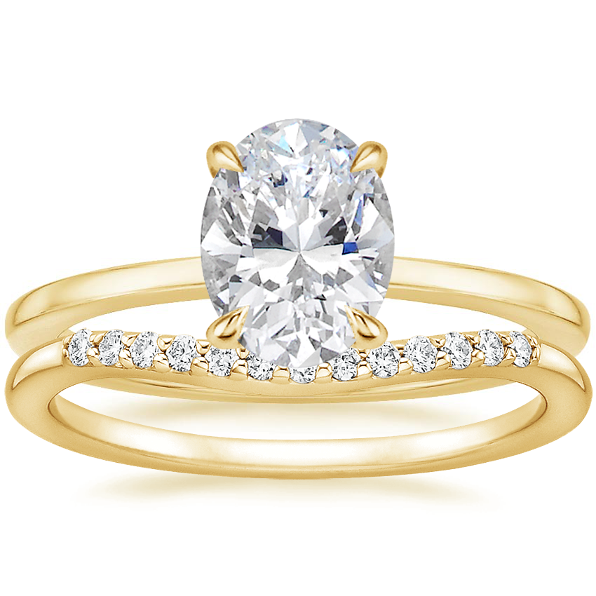 18K Yellow Gold Lumiere Diamond Ring with Petite Curved Diamond Ring (1/10 ct. tw.)