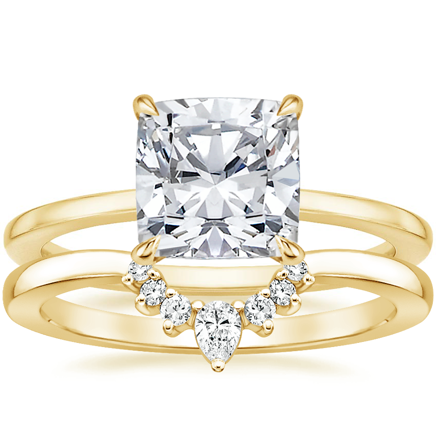 18K Yellow Gold Lumiere Diamond Ring with Lunette Diamond Ring