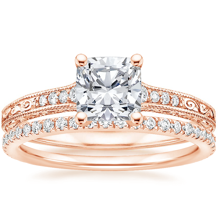 14K Rose Gold Luxe Hudson Diamond Ring (1/10 ct. tw.) with Luxe Ballad Diamond Ring (1/4 ct. tw.)