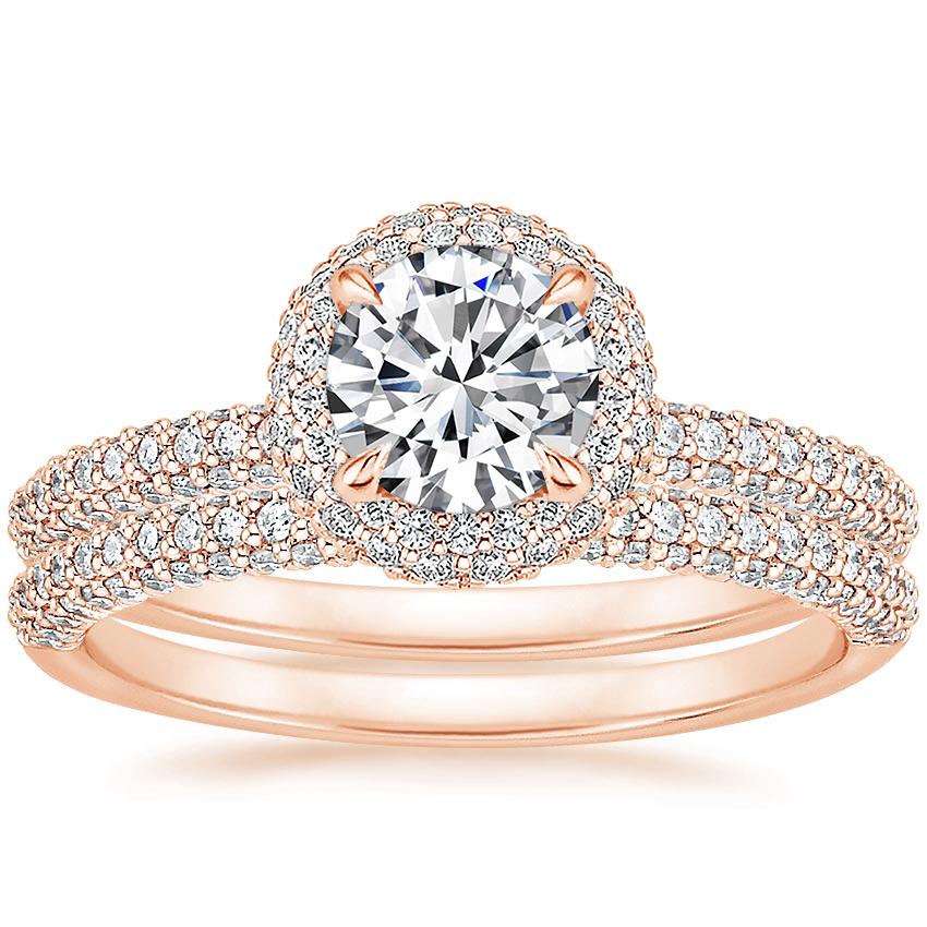 Rose Gold Morganite & Diamond Halo Wedding Set 14K | Ben ...