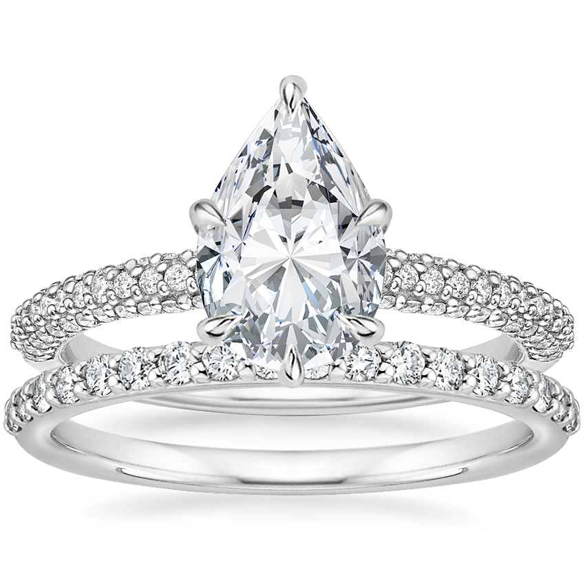 18K White Gold Valentina Diamond Ring with Petite Shared Prong Diamond Ring (1/4 ct. tw.)