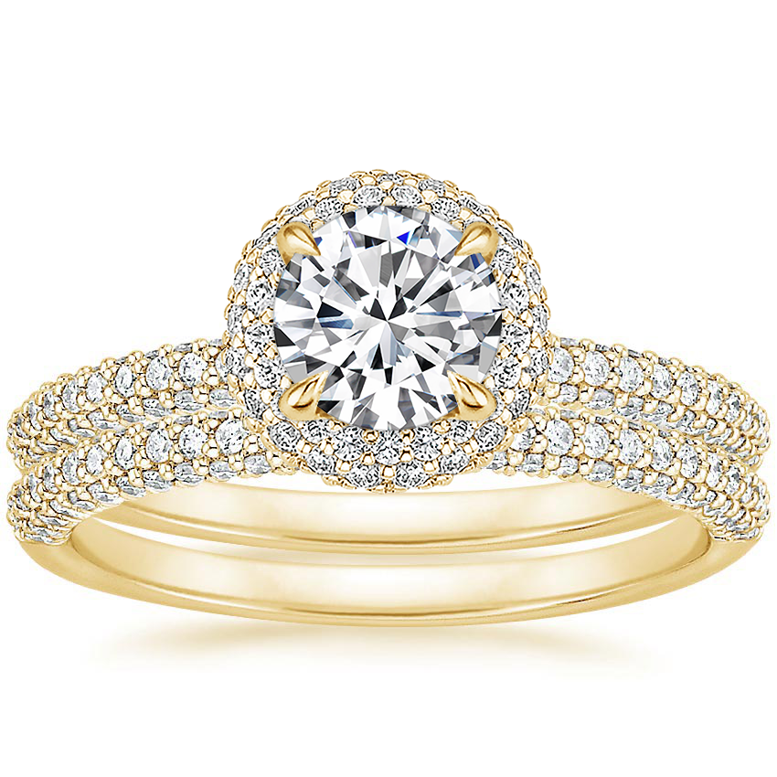18K Yellow Gold Valencia Halo Diamond Bridal Set
