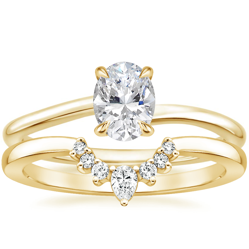 18K Yellow Gold Monsella Ring with Lunette Diamond Ring