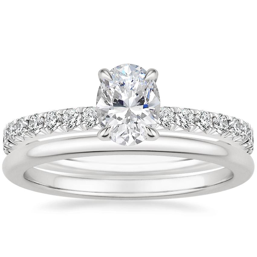 18K White Gold Amelie Diamond Ring (1/3 ct. tw.) with Petite Comfort Fit Wedding Ring
