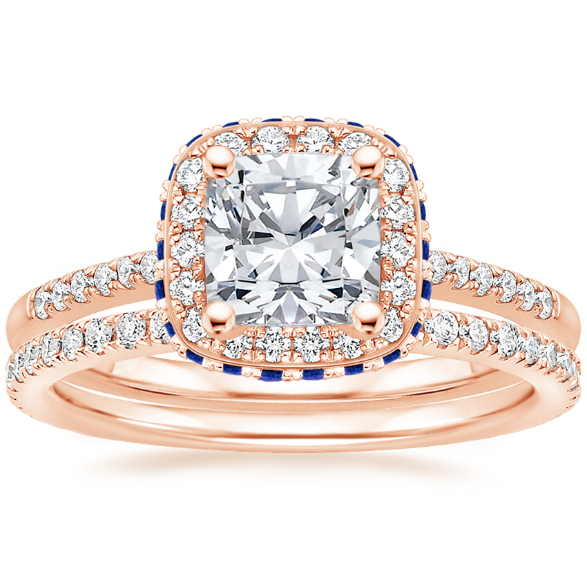 14K Rose Gold Circa Diamond Ring with Sapphire Accents (1/4 ct. tw.) with Luxe Ballad Diamond Ring (1/4 ct. tw.)