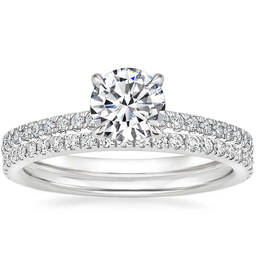 18K White Gold Petite Demi Diamond Ring (1/5 ct. tw.) with Luxe Ballad Diamond Ring (1/4 ct. tw.)