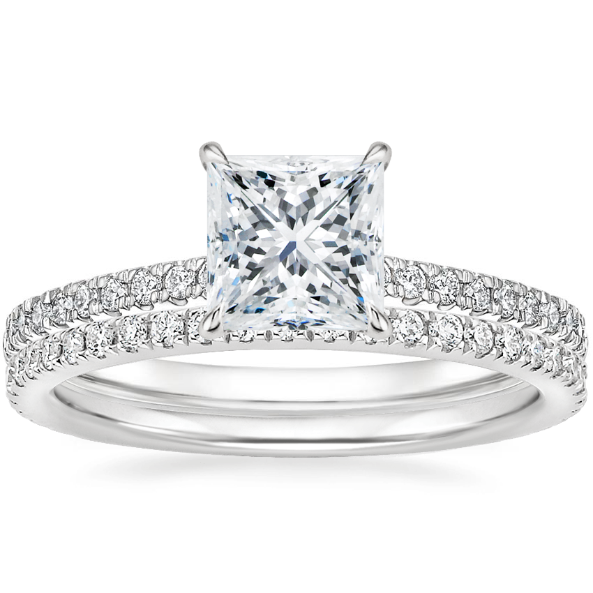 18K White Gold Petite Demi Diamond Ring (1/5 ct. tw.) with Luxe Ballad Diamond Ring (1/4 ct. tw.)