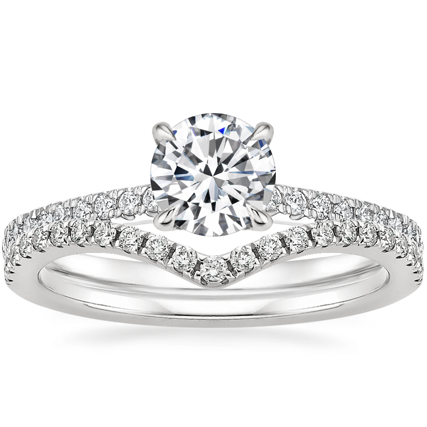 18K White Gold Petite Demi Diamond Ring (1/5 ct. tw.) with Flair Diamond Ring (1/6 ct. tw.)
