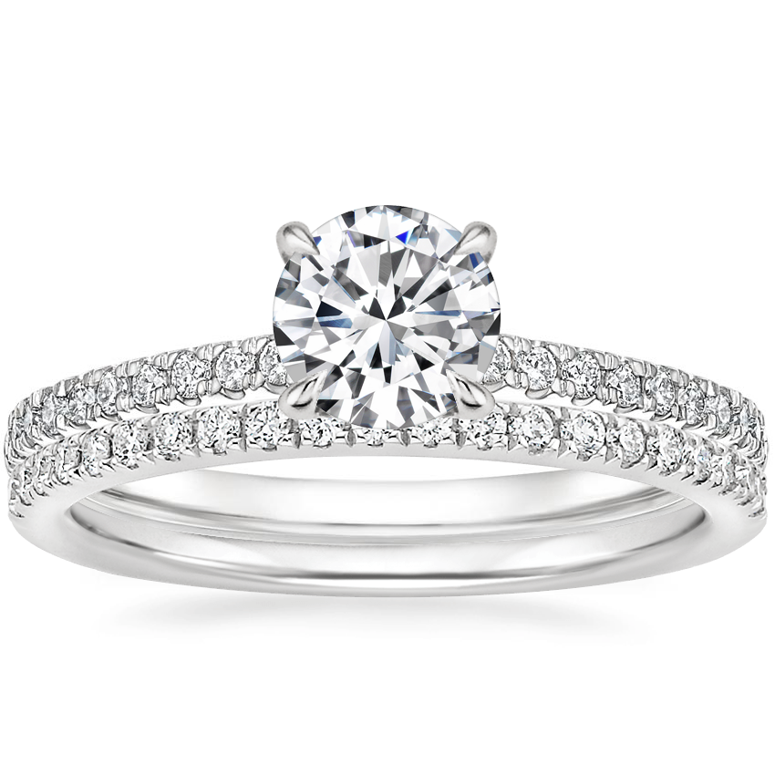18K White Gold Petite Demi Diamond Ring (1/5 ct. tw.) with Ballad Diamond Ring (1/6 ct. tw.)