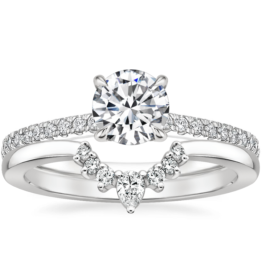 18K White Gold Petite Demi Diamond Ring (1/5 ct. tw.) with Lunette Diamond Ring