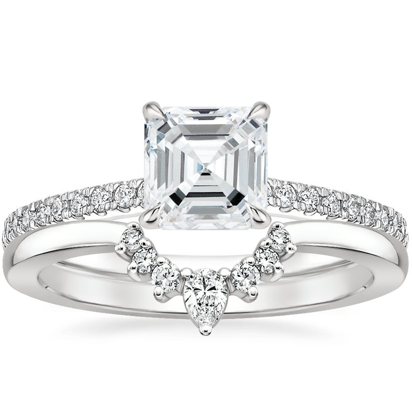 14K White Gold Petite Demi Diamond Ring (1/5 ct. tw.) with Lunette Diamond Ring