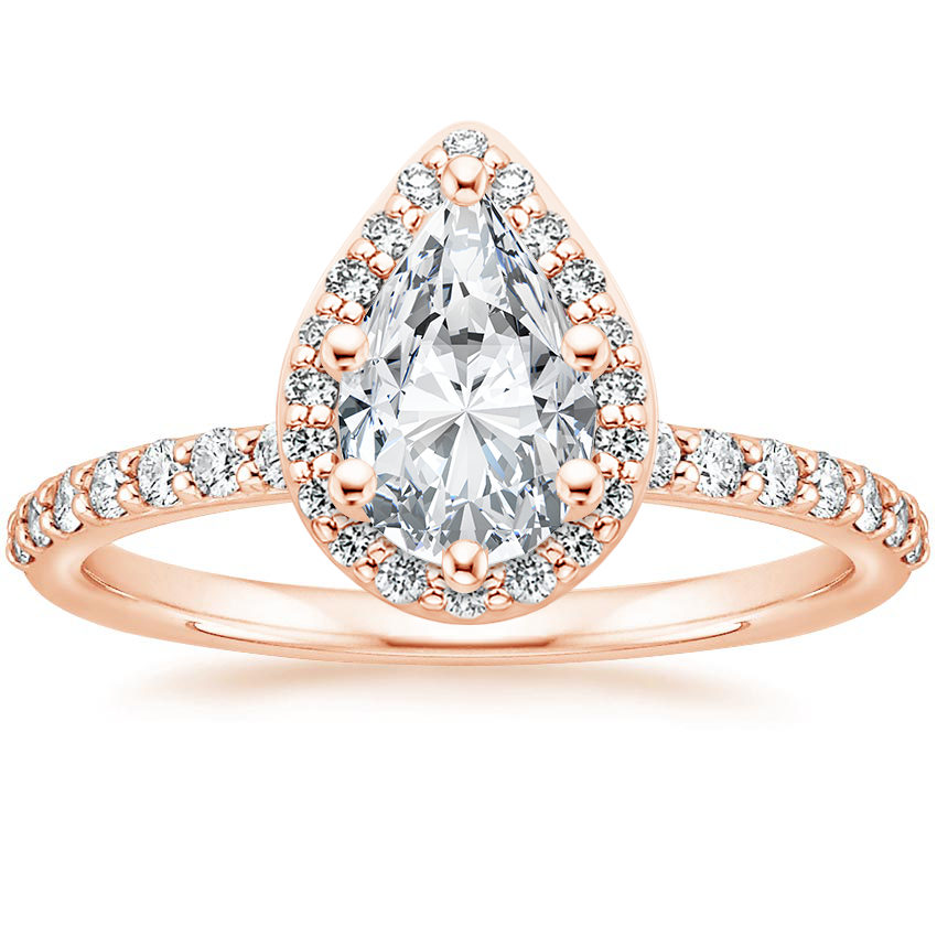 14K Rose Gold Shared Prong Halo Diamond Ring, large top view