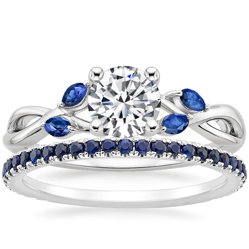 18K White Gold Willow Ring With Sapphire Accents with Luxe Ballad Sapphire Ring