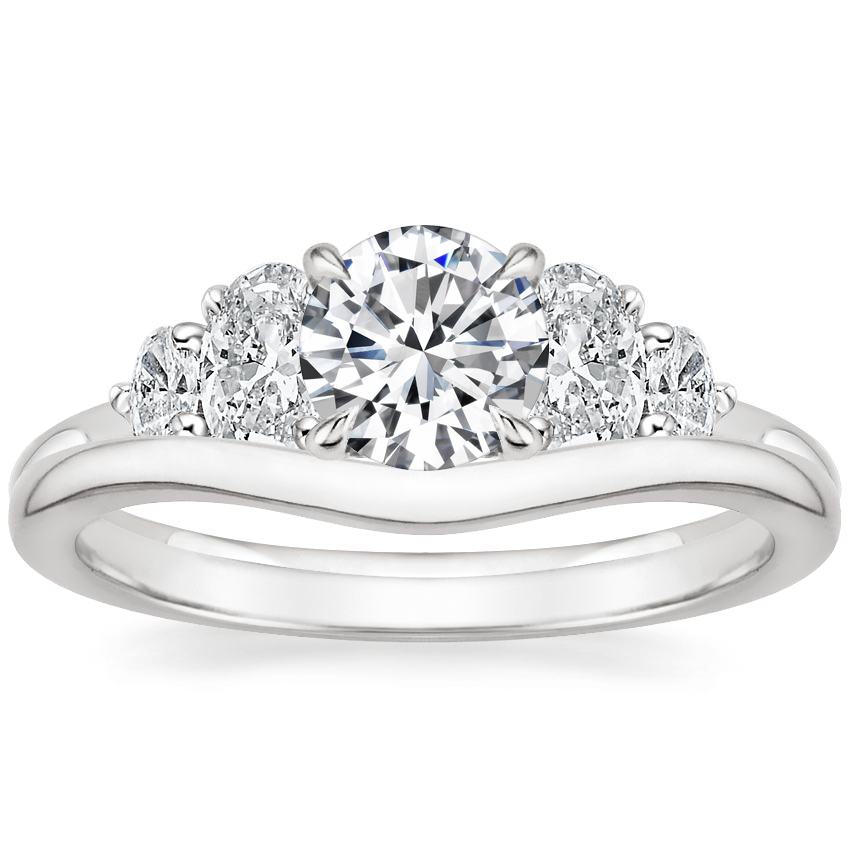 18K White Gold Oval Five Stone Diamond Ring (1 ct. tw.) with Petite Curved Wedding Ring